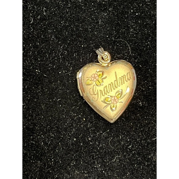 14k Gold Filled Heart Flowers GRANDMA Double Photo Locket Pendant - Picture 2 of 5